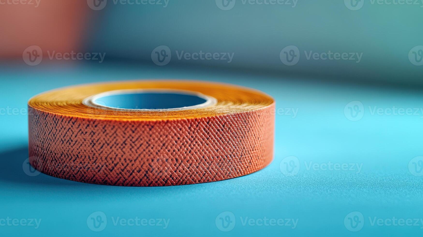 A roll of orange tape on a blue surface photo