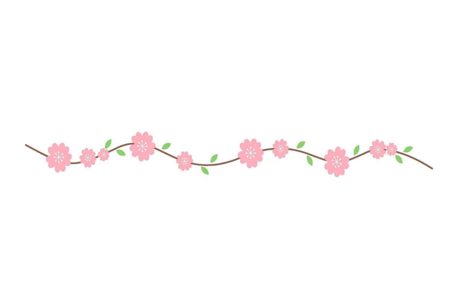 Line Cherry Blossom Border with Pink Sakura Flower Divider with Leaves and Branches vector
