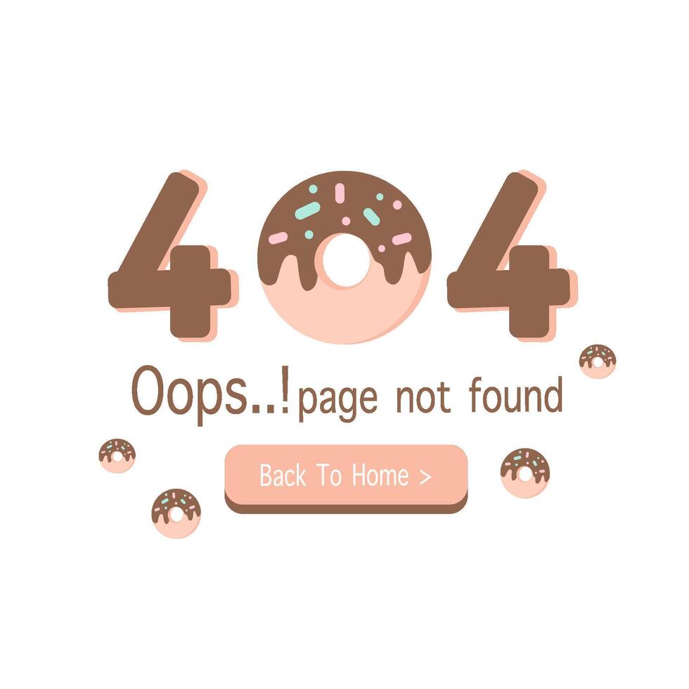 Cute Donut 404 Error Page Illustration with Funny Website Page Not Found Design in Flat Style vector