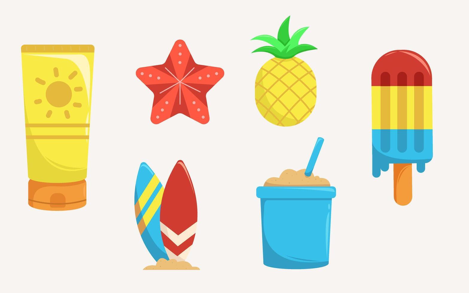 Colorful summer beach icons vector