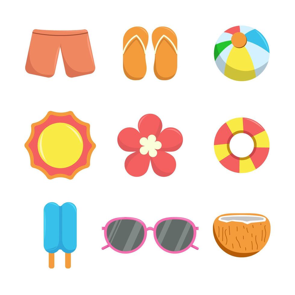 colorful summer icons vector