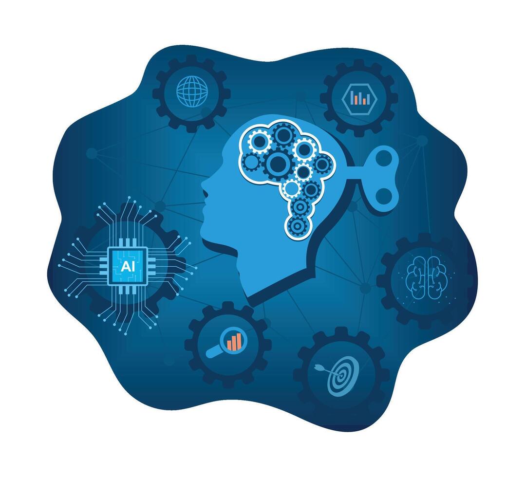 AI brain gears illustration vector