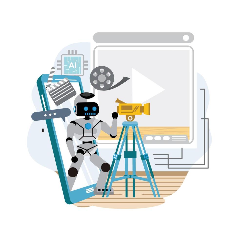 Robot with smartphone and camera illustration vector