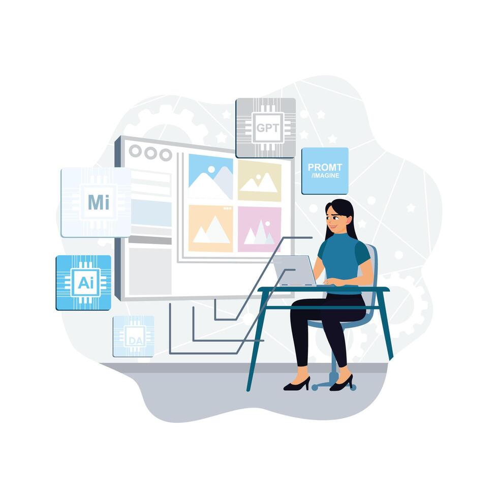 Woman working with AI design tools vector