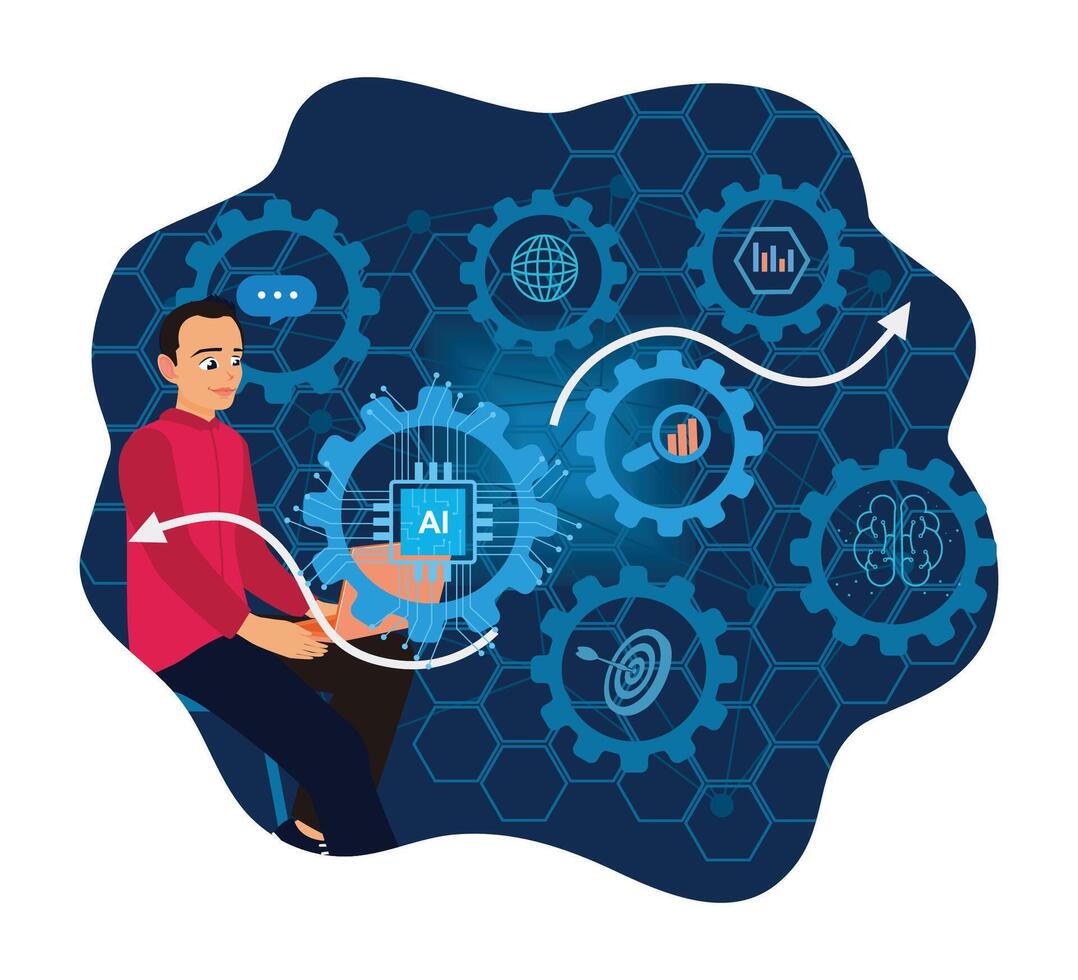 Person engaging with AI technology illustration vector