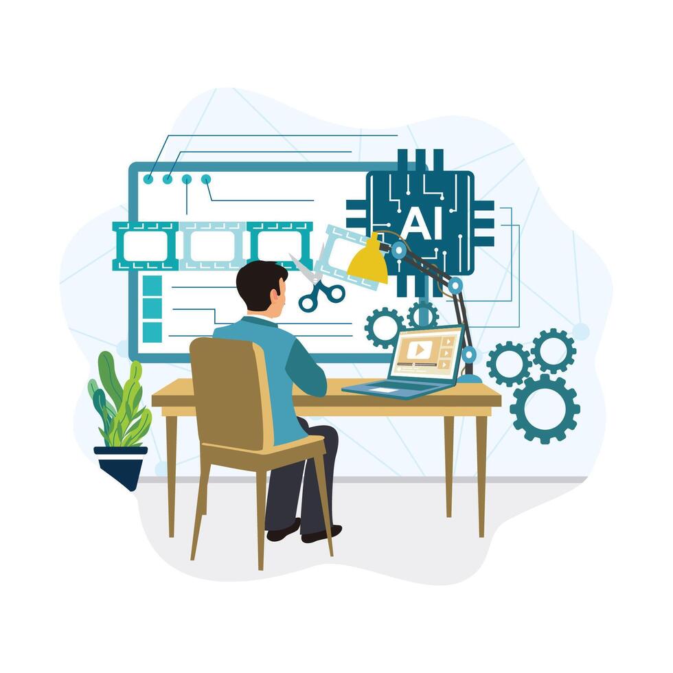 Person working with AI technology at desk vector