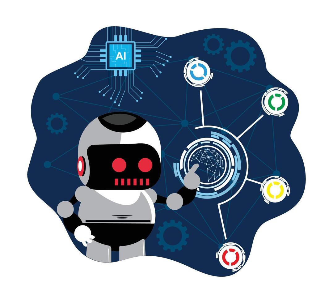 Robot with AI technology and circuits vector