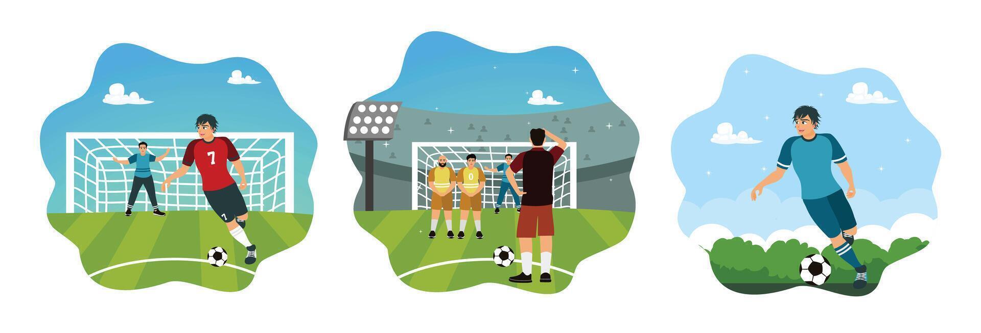 Soccer game illustrations with players and goals vector