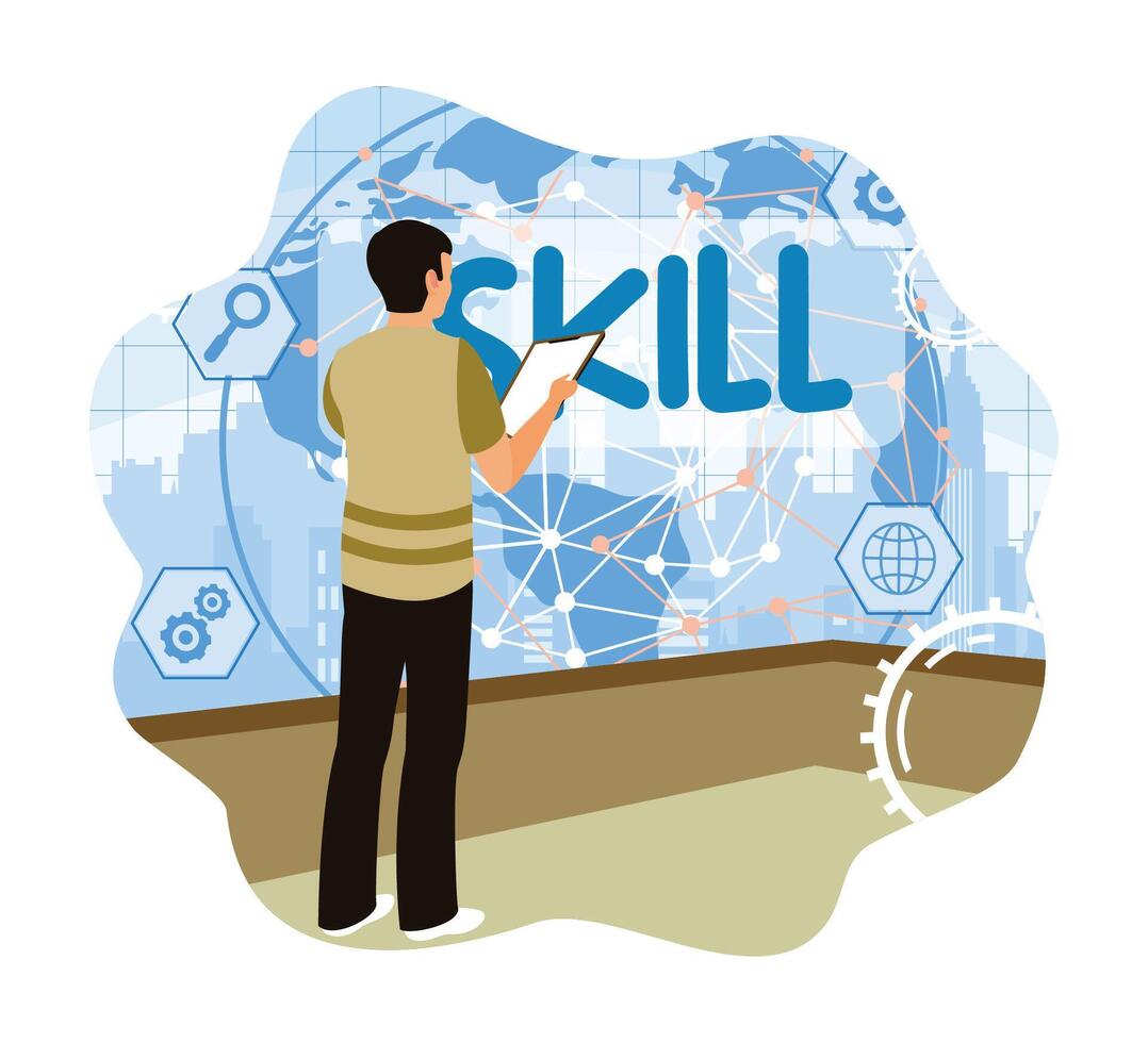 Person exploring digital skill development vector