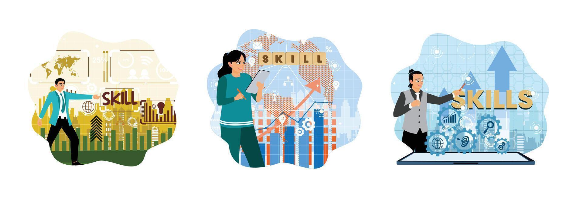 Illustrations of skill development and growth vector