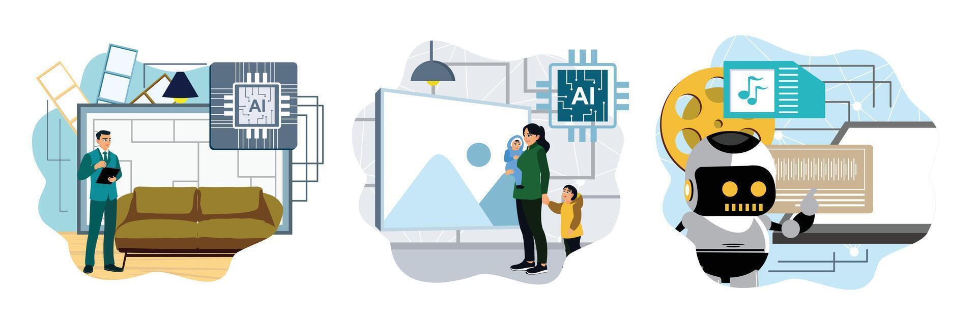 AI technology in modern home and family vector