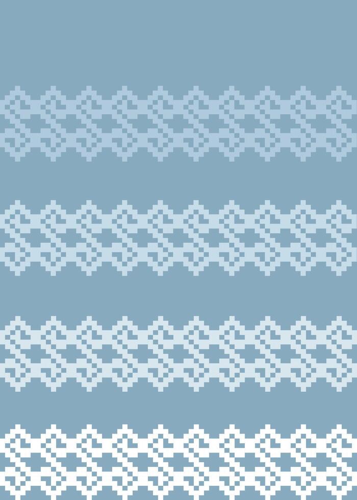 Thai silk-inspired pixel art patterns in serene blue and white, perfect for textiles, digital backgrounds, and traditional design projects. vector