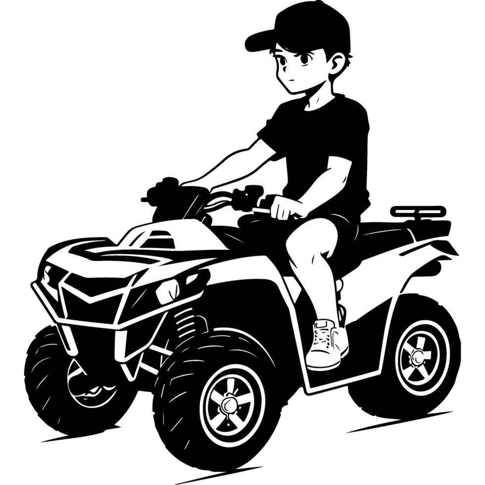 Teenage boy in baseball cap drives an ATV vector