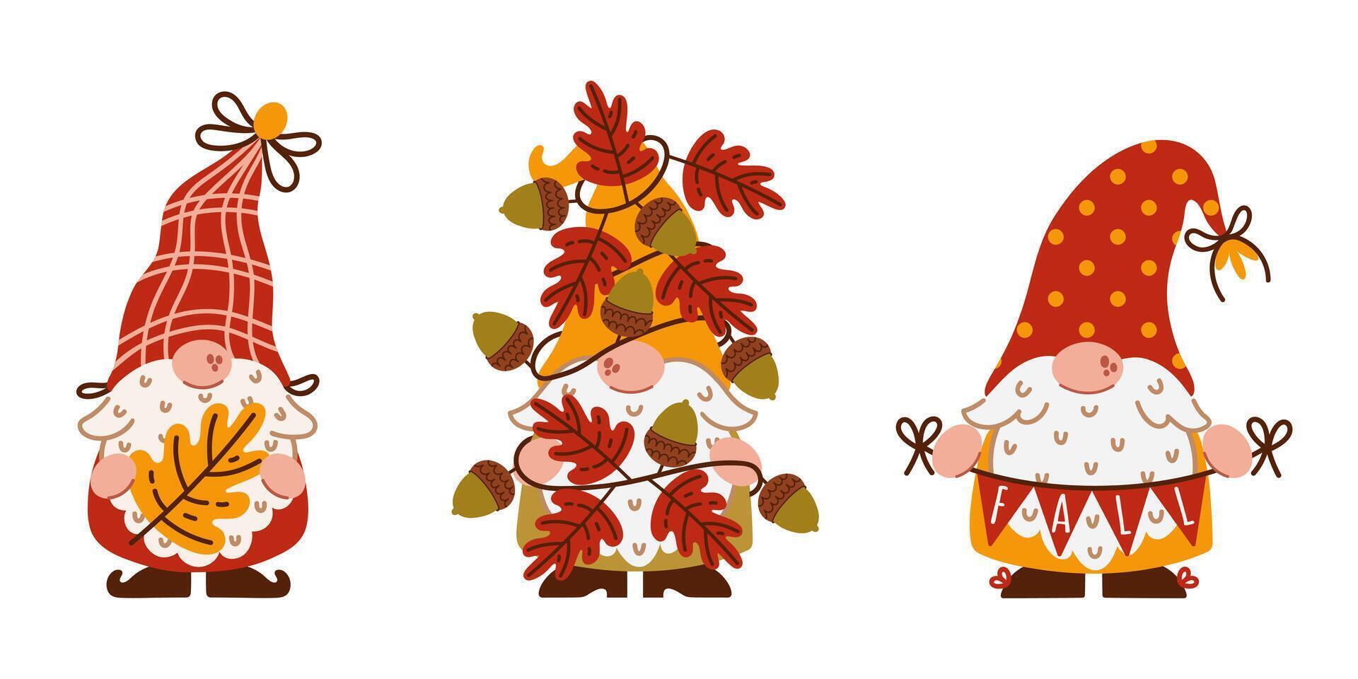 Three cute autumn gnomes illustration vector