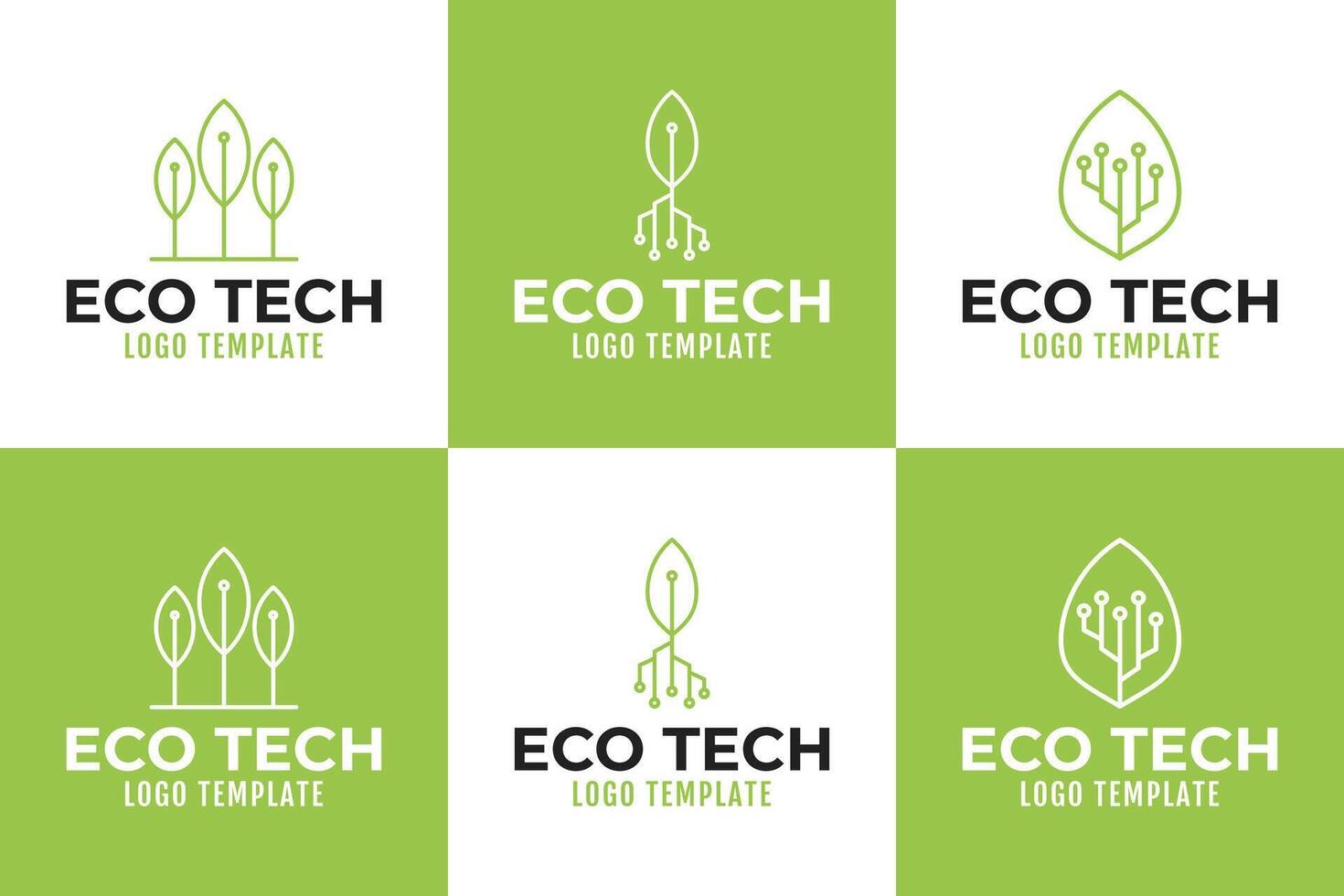 Set collection of eco tech logo design with green leaf and digital circuit template illustration vector