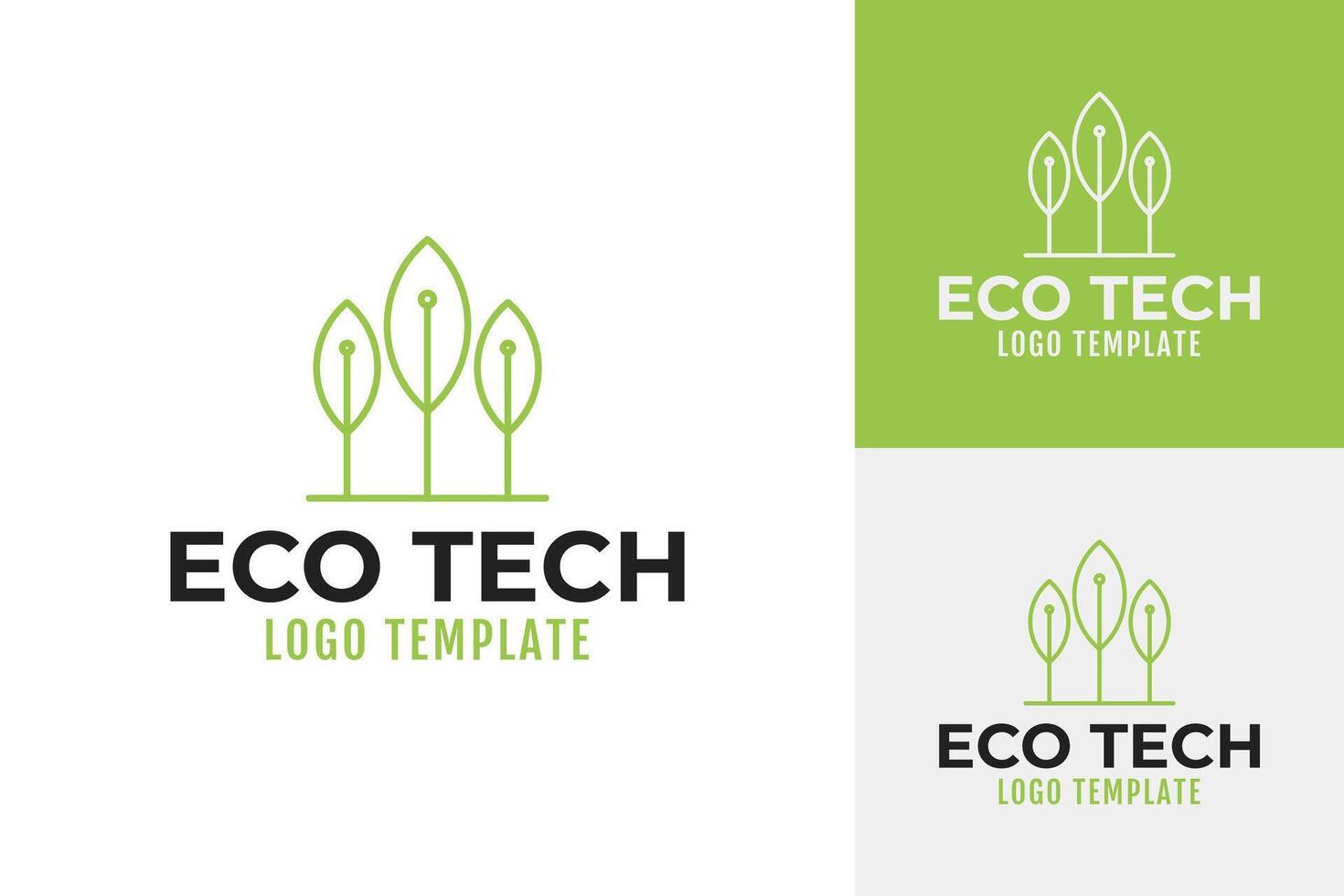 Eco tech logo design with green leaf and digital circuit template illustration vector