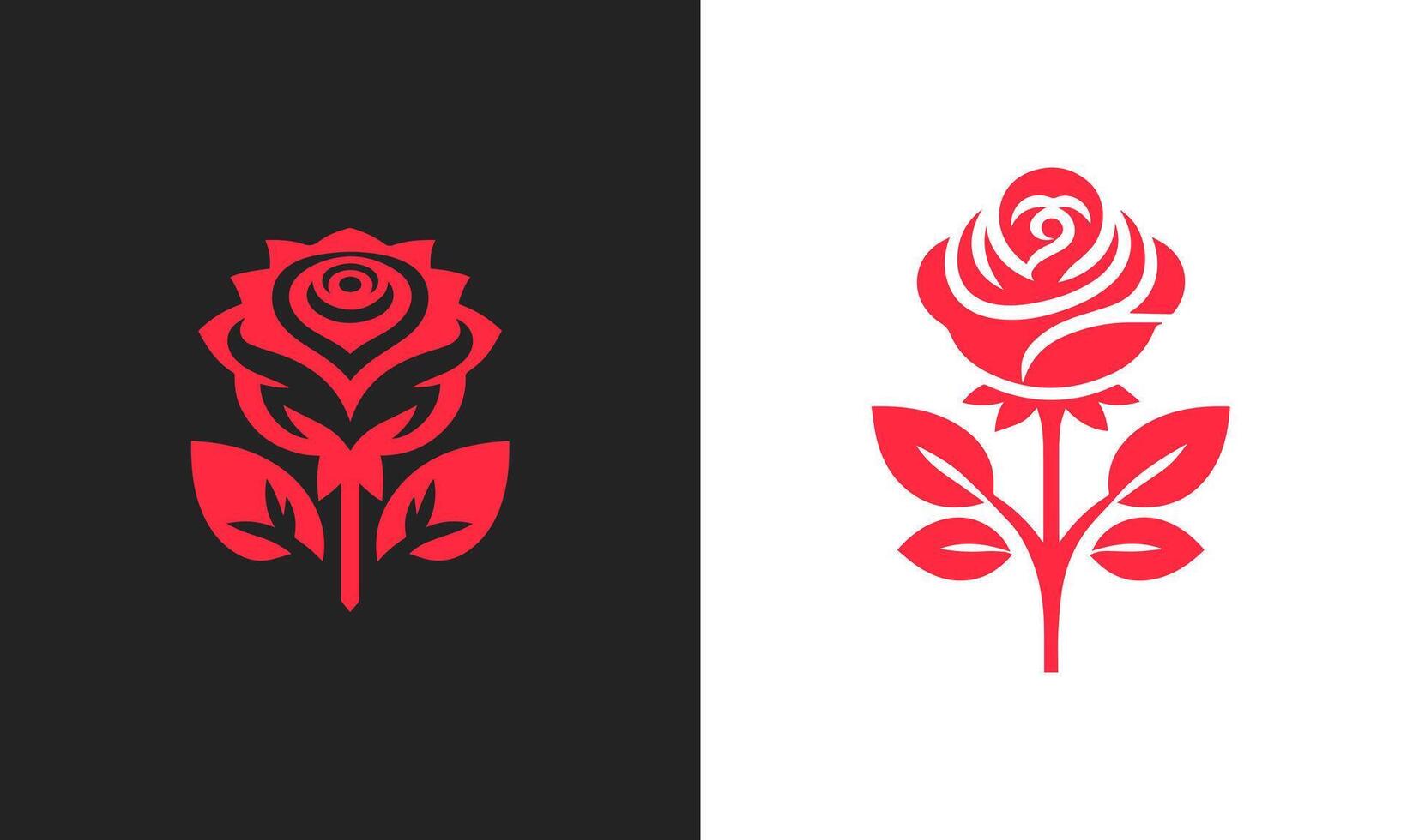 Stylized red rose icon on black and white backgrounds vector