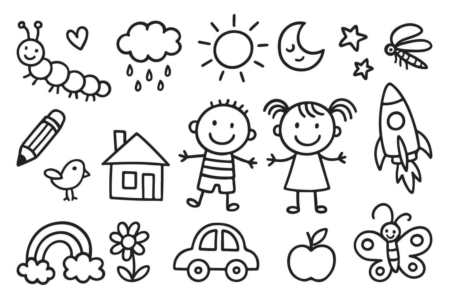 kid drawing doodle bundle set vector