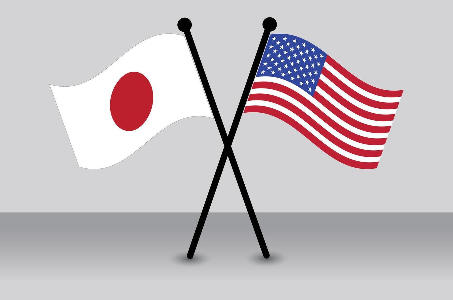 Japan and United States flags crossed vector