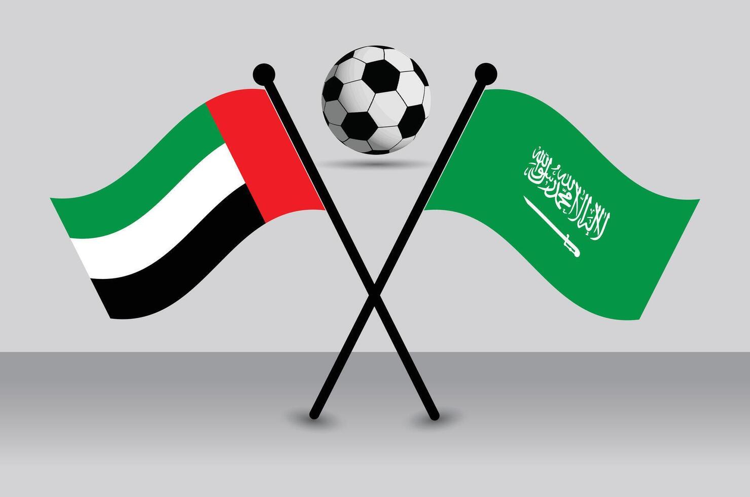 UAE and Saudi Arabia flags with soccer ball vector