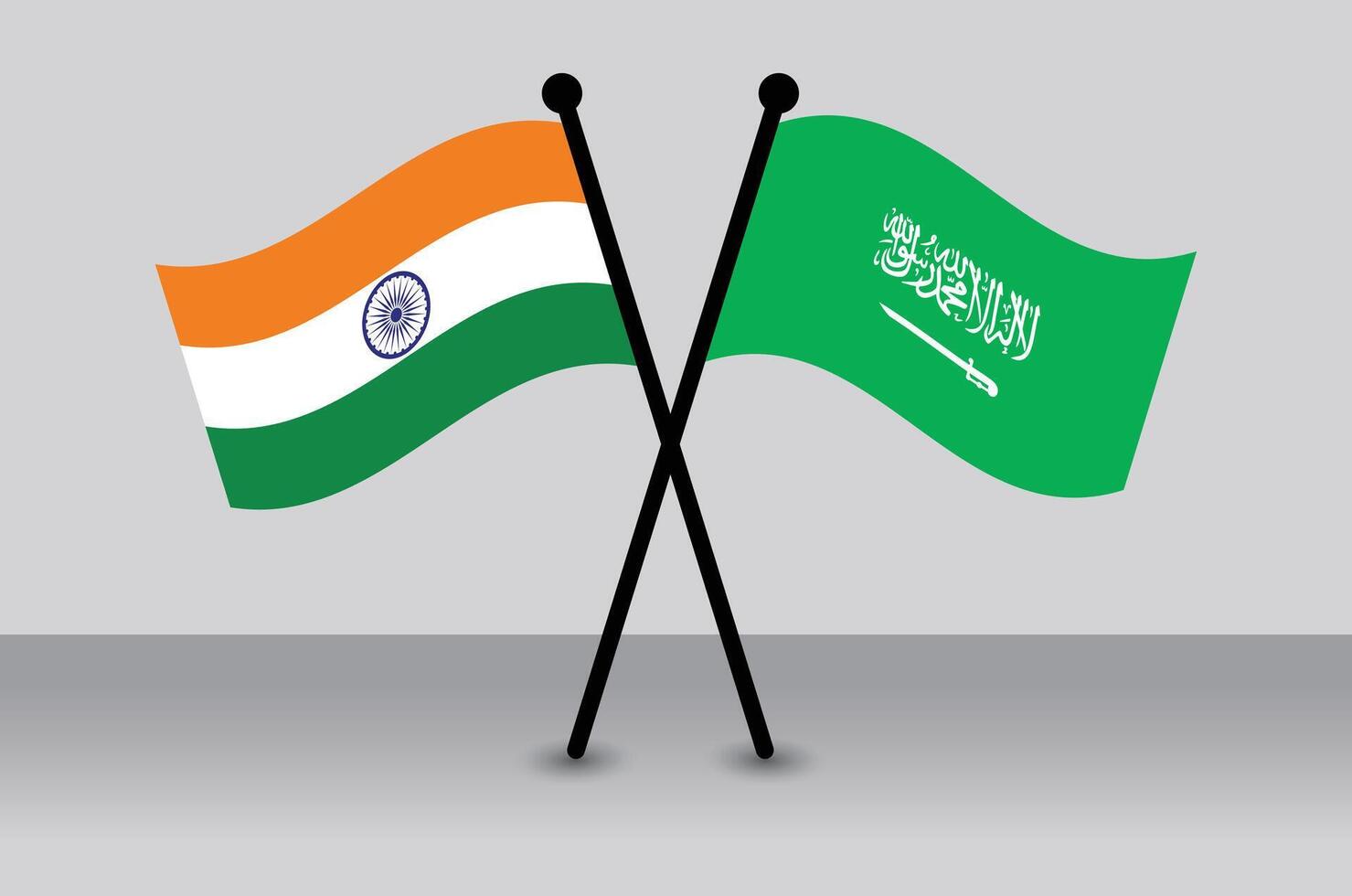 India and Saudi Arabia flags crossed vector