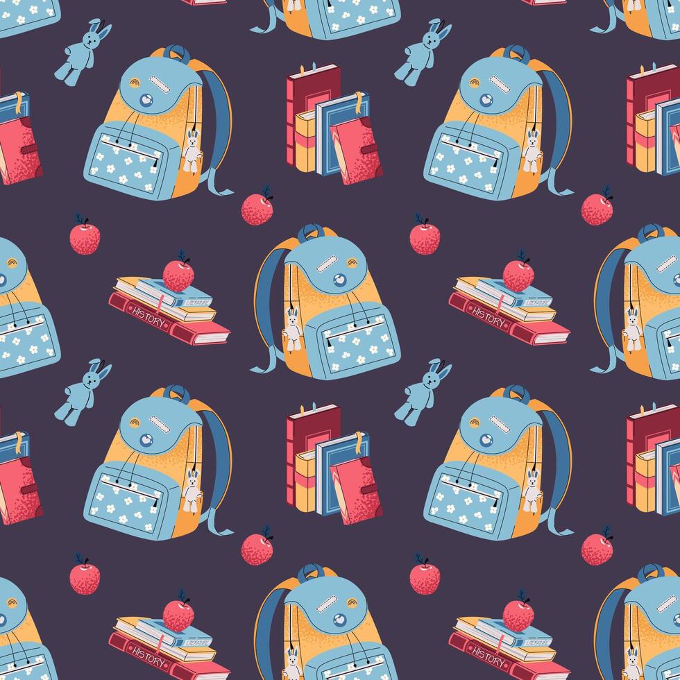 Colorful backpack and books pattern vector