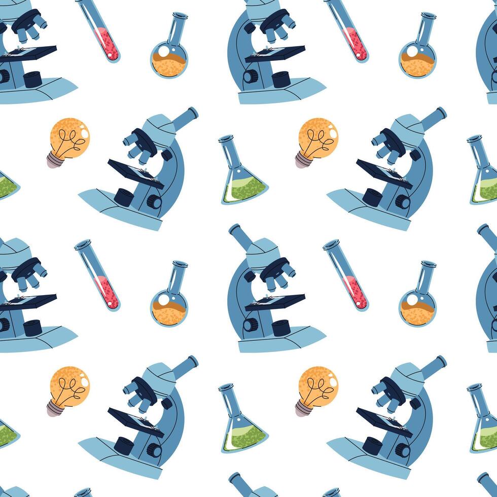 Microscope and lab equipment pattern vector
