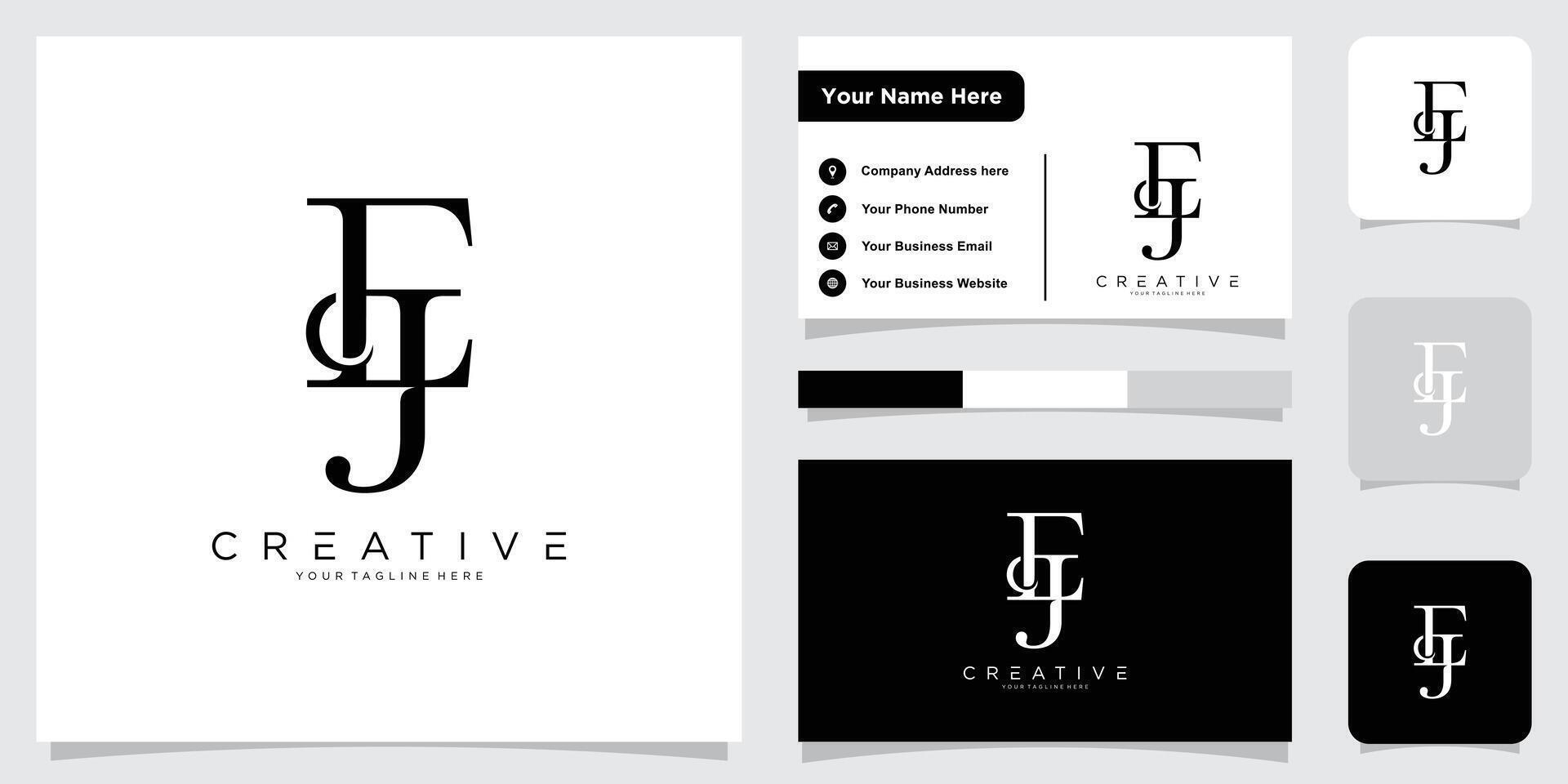 Initial EJ or JE letter logo design with business card design vector
