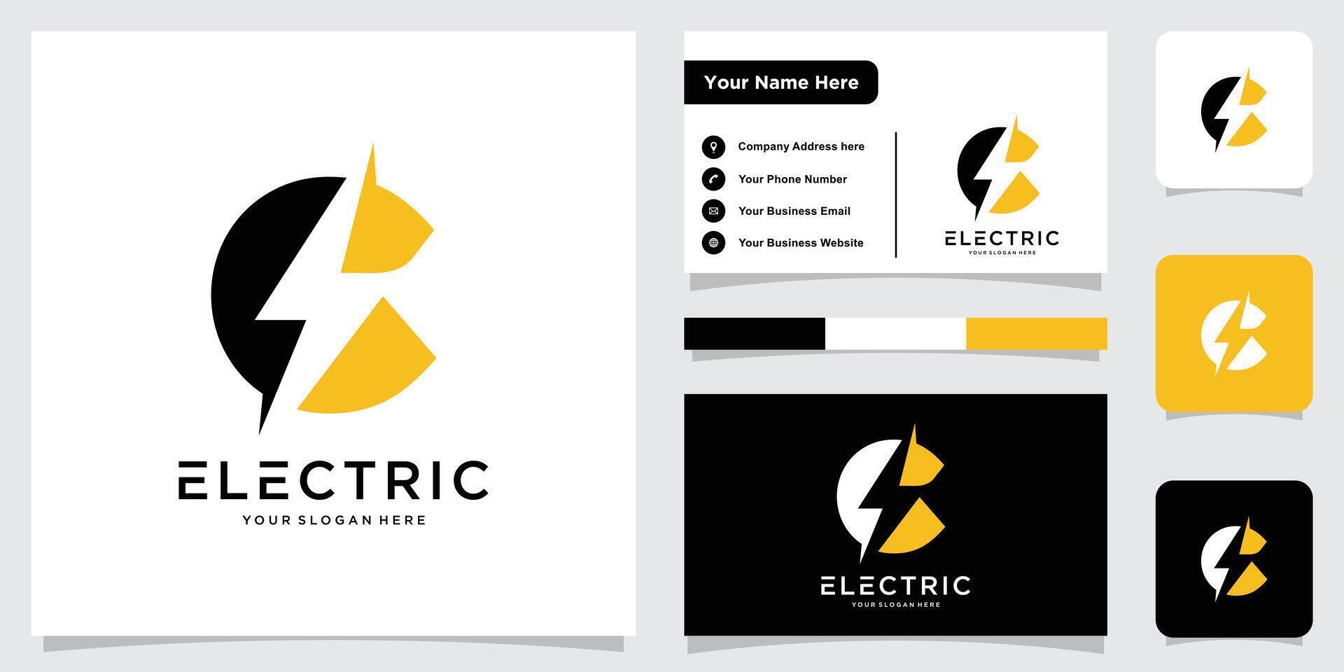 Initial C Letter with Lightning Bolt Logo Design with business card vector