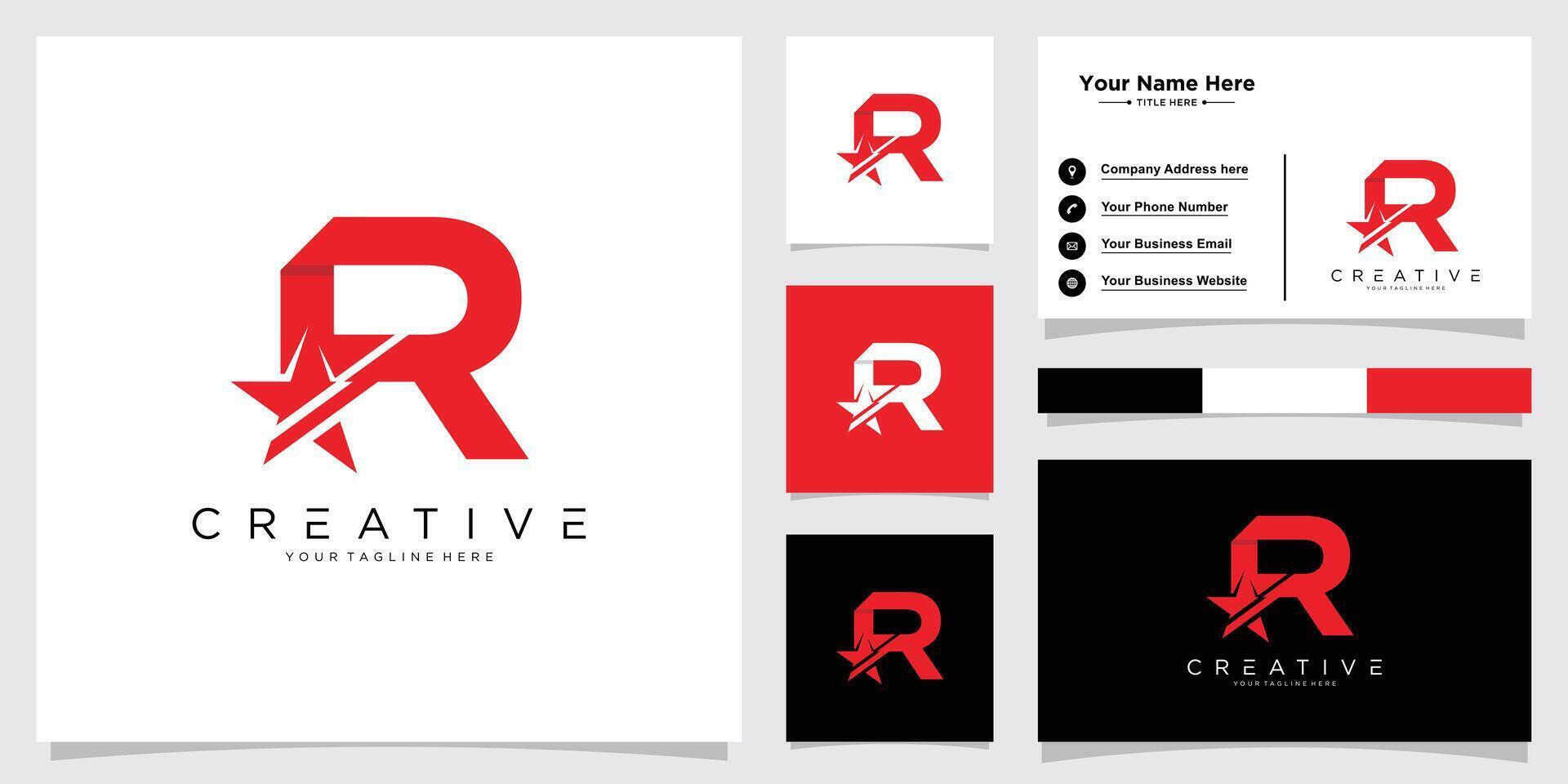 Star Logo Letter R. Star Symbol R Template with business card design template . vector