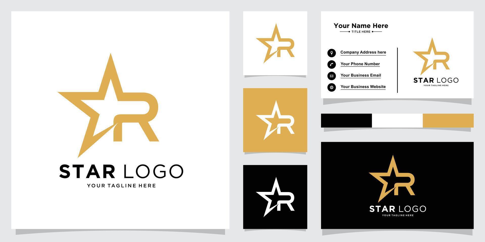Star Logo Letter R. Star Symbol Template With Business Card vector