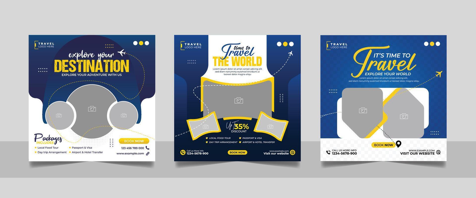 Travel advertisement design with destination themes vector