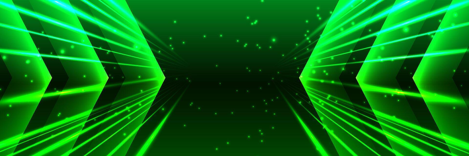 Abstract green background with glowing lines and arrow shapes. Ideal for technology designs, digital themes, or modern graphic templates. vector