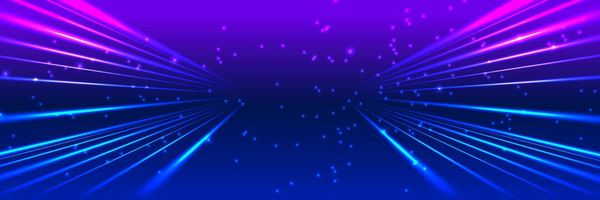Abstract background with glowing blue and purple light rays radiating from the center, perfect for use as a banner, cover, website header, or presentation background in a futuristic style vector