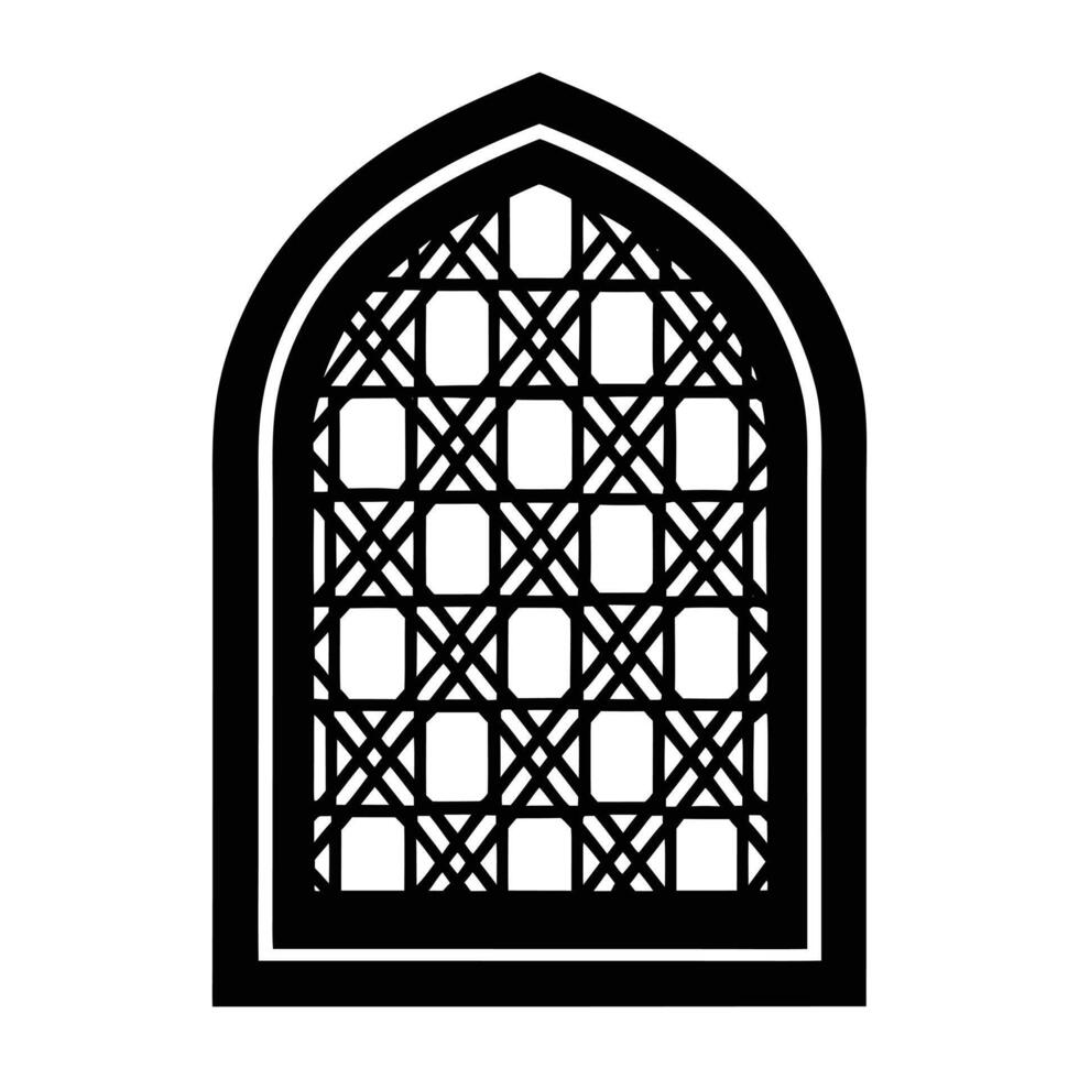 a black and white illustration of a window with a lattice pattern vector