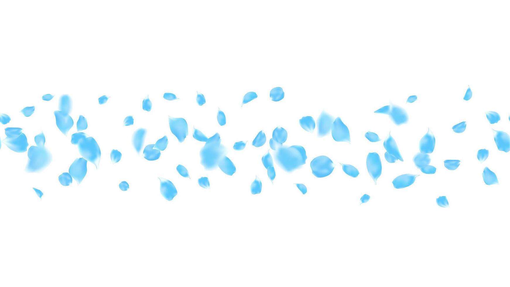 Realistic blue rose petals border banner seamless horizontal. flower petal floating decoration festive graphic vector