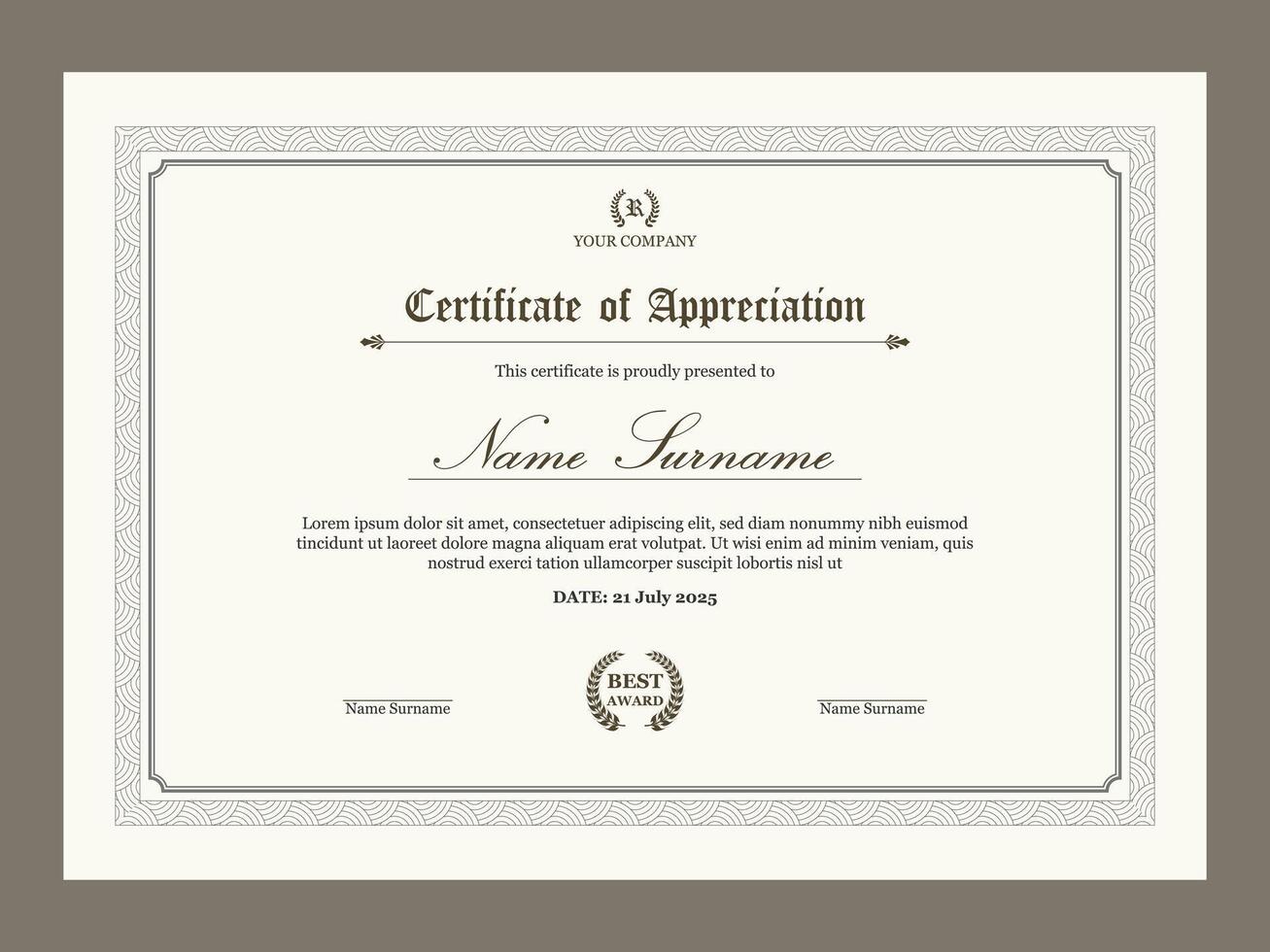 Retro style certificate of appreciation template. Royal certificate design template for business. vector