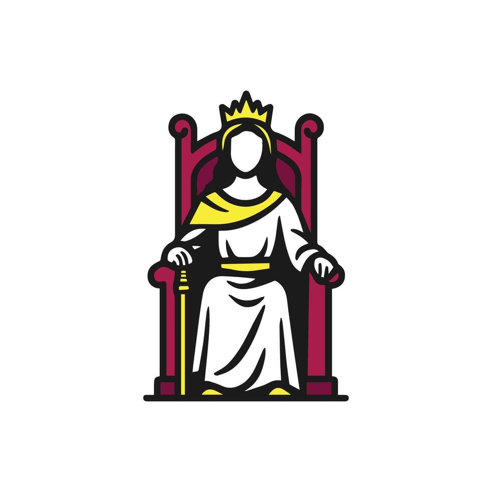 Queen on throne silhouette logo on white background, isolated on transparent background, vector