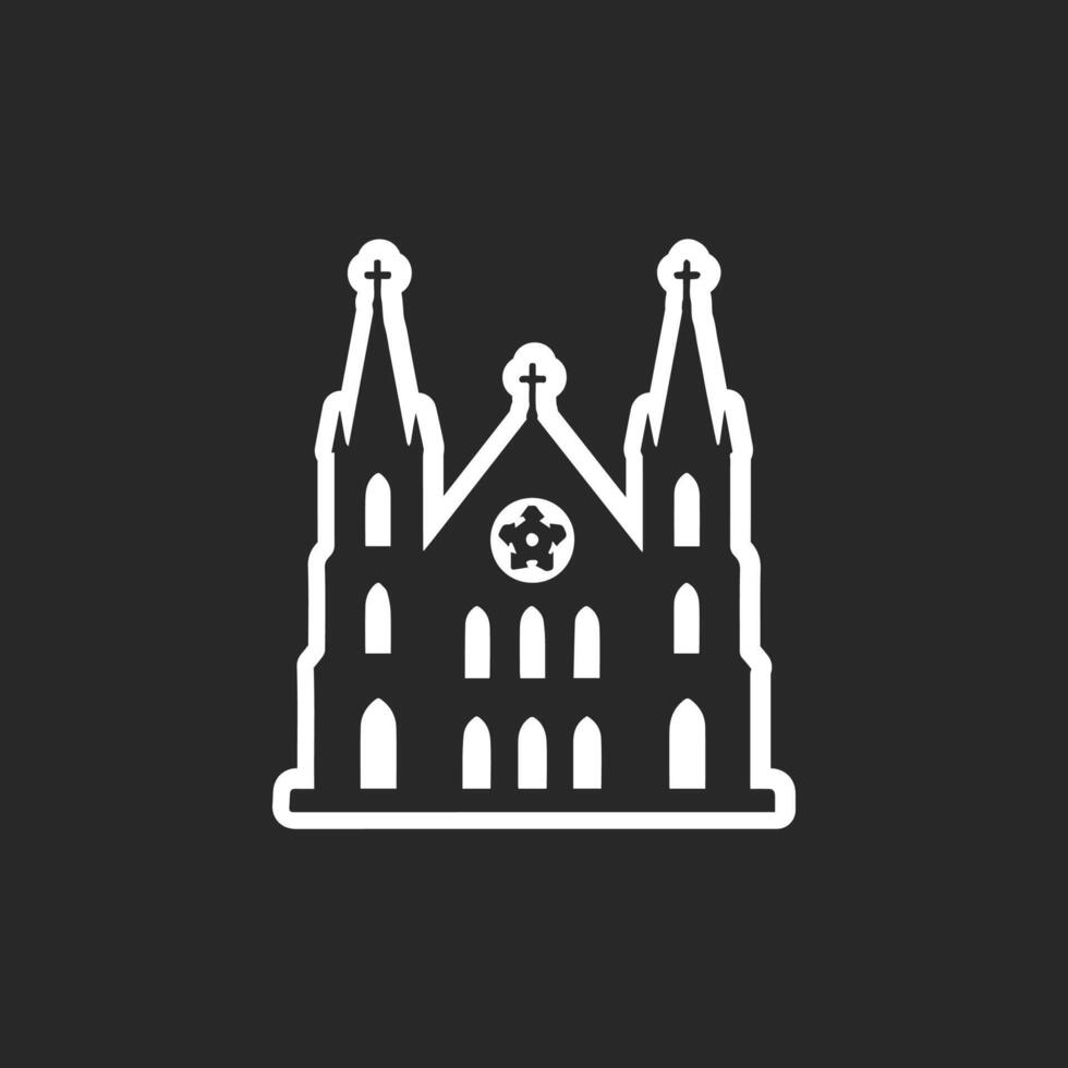 White majestic cathedral silhouette logo on black background, vector