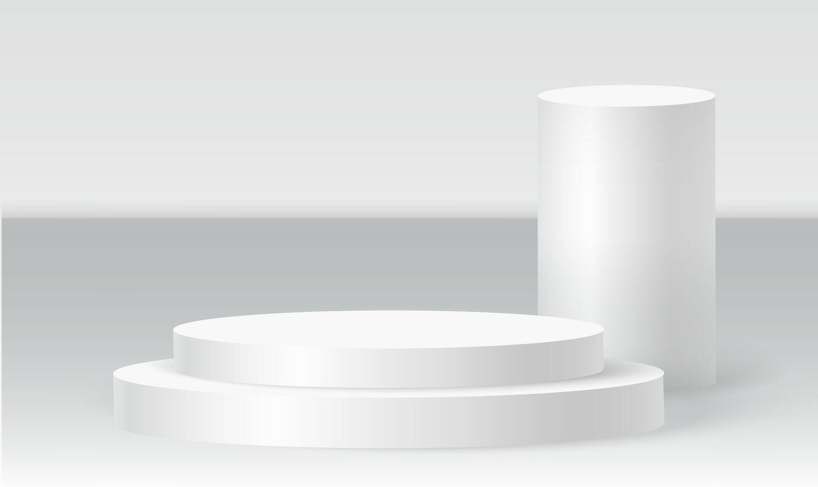 Cylinder podium scene, winner pedestal. White cylinder template for showroom podium scene. white pedestal for product presentation. vector