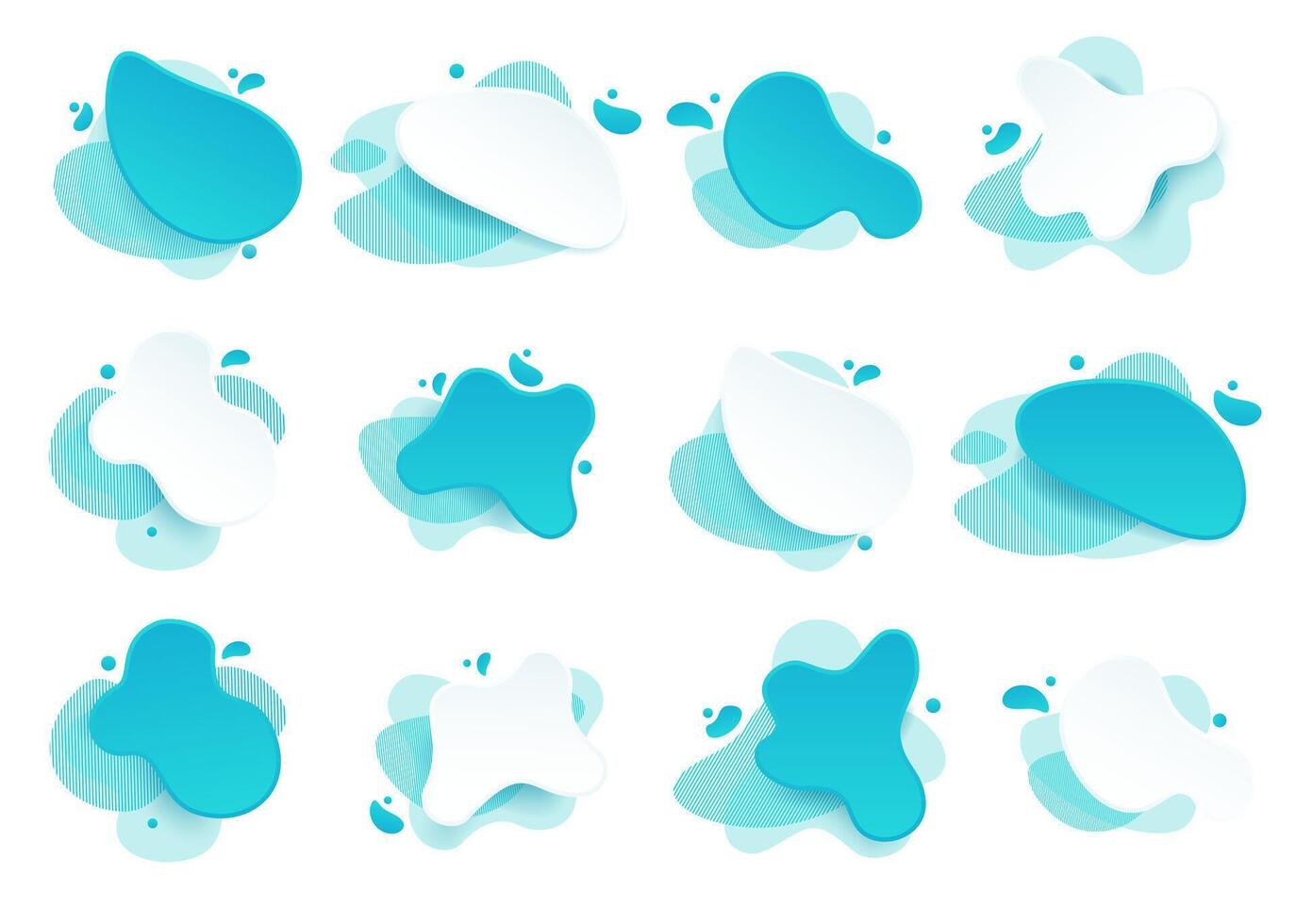 Milk badge and dairy labels with splashes and bolts. Milk badge with drop and splash for labels of package. Liquid amoeba shapes. vector
