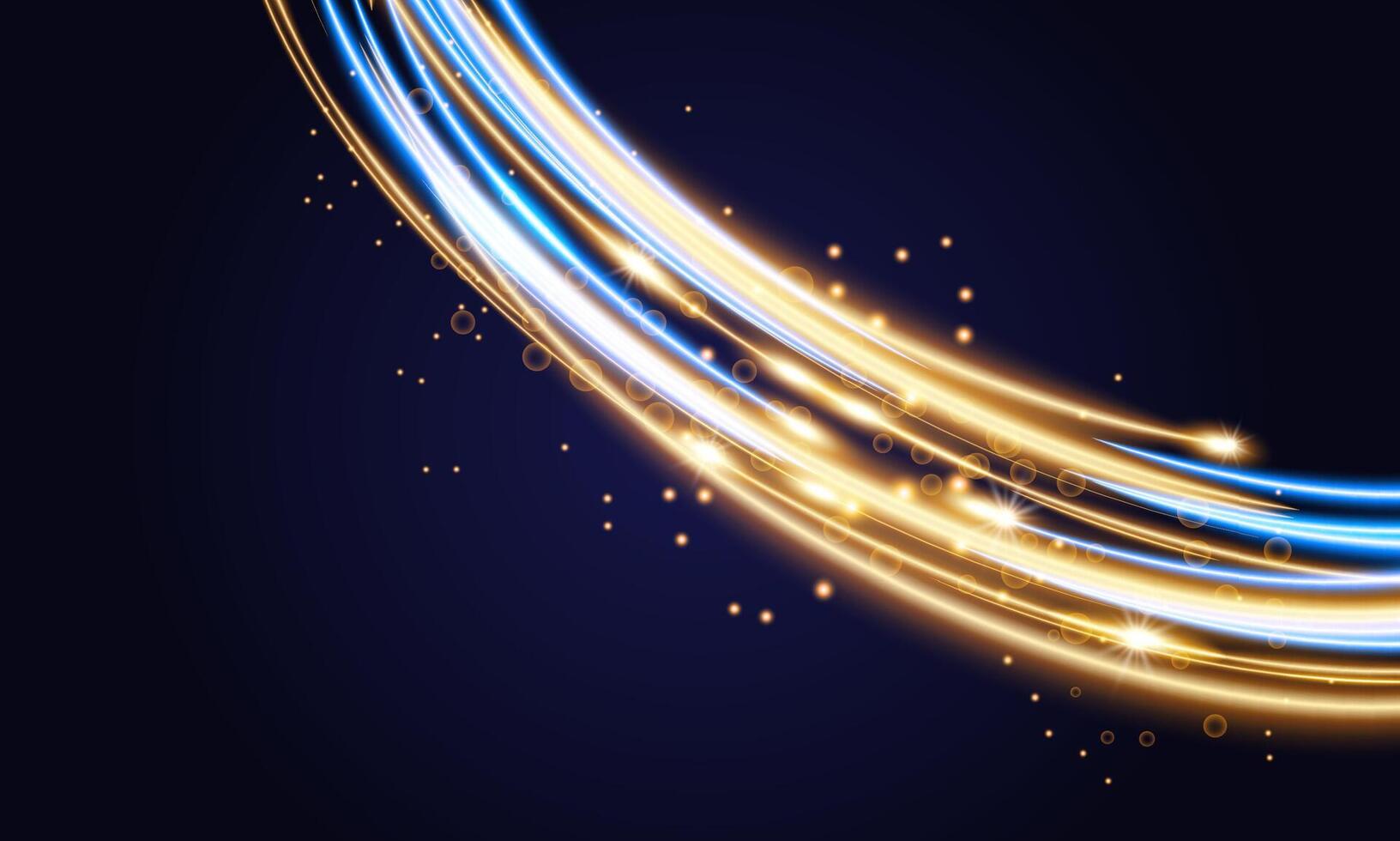 Golden magic wave. Gold trail with bright bokeh and sparkles. vector