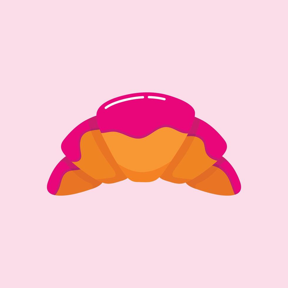 Croissant with strawberry glaze vector