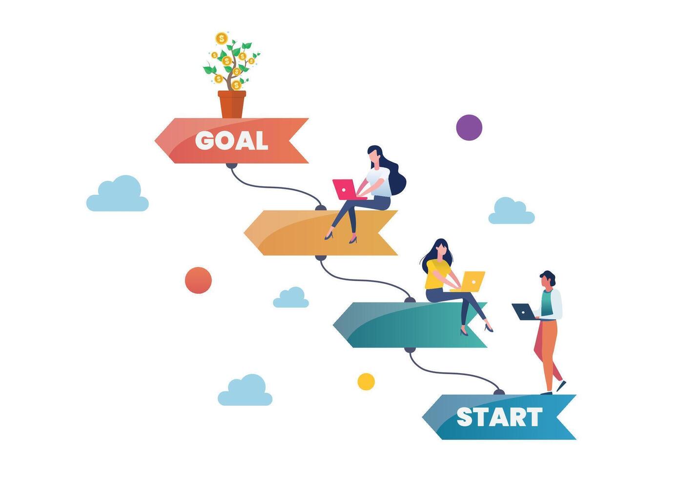 Infographics design with start and finish goal with workers vector