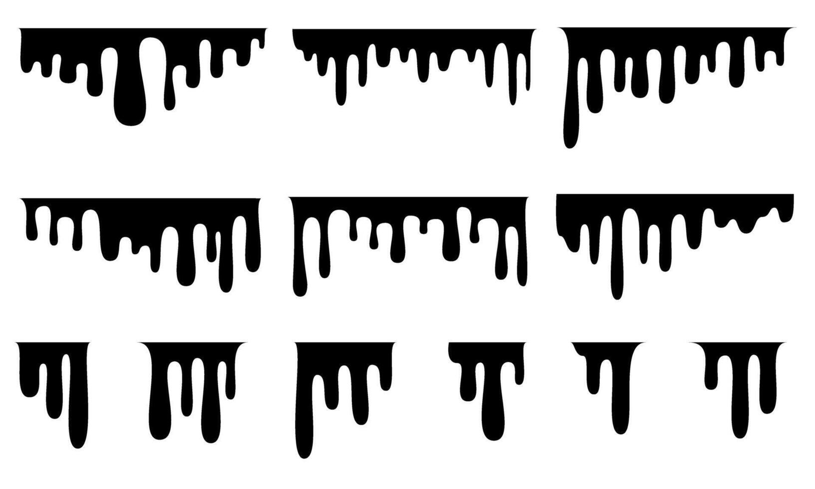 Black melt drips or liquid sauce drops. Black liquid or melted chocolate drips vector