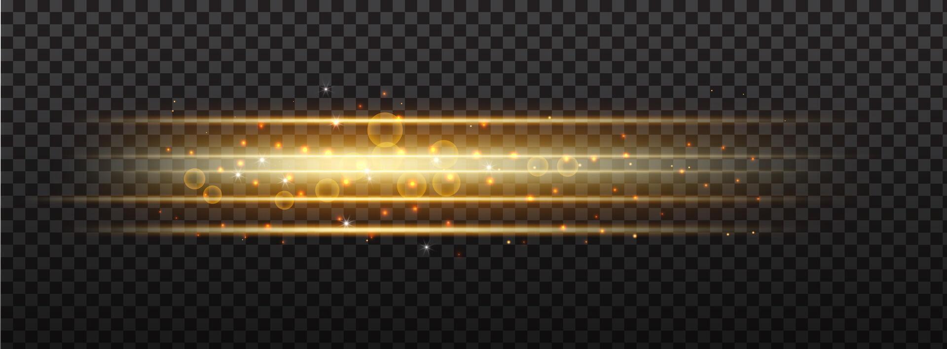 Golden magic line. Gold trail isolated. Luminescent line trail with bright bokeh and sparkles. vector