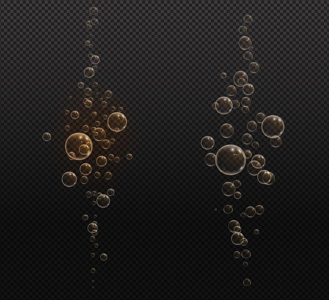 Gold Fizzy Bubbles with Sparkling Light Effect vector