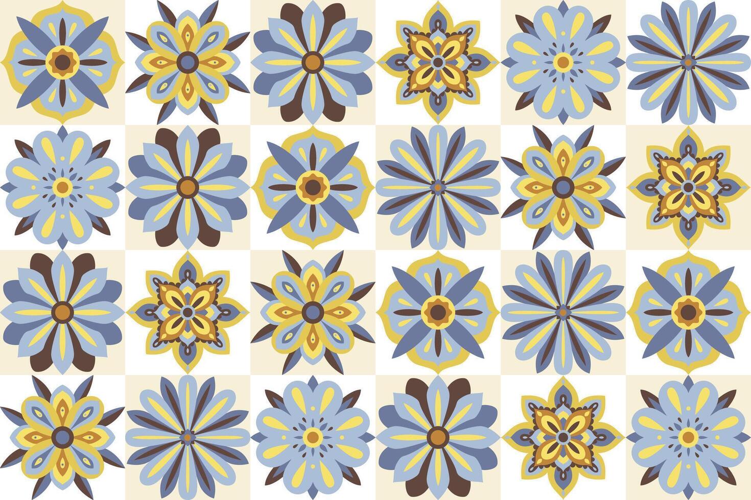 Colorful floral pattern tiles design vector