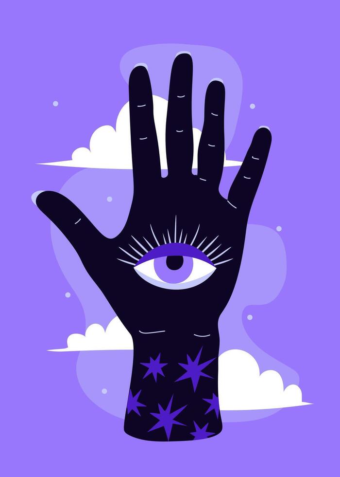 Hand illustration with eye and stars vector