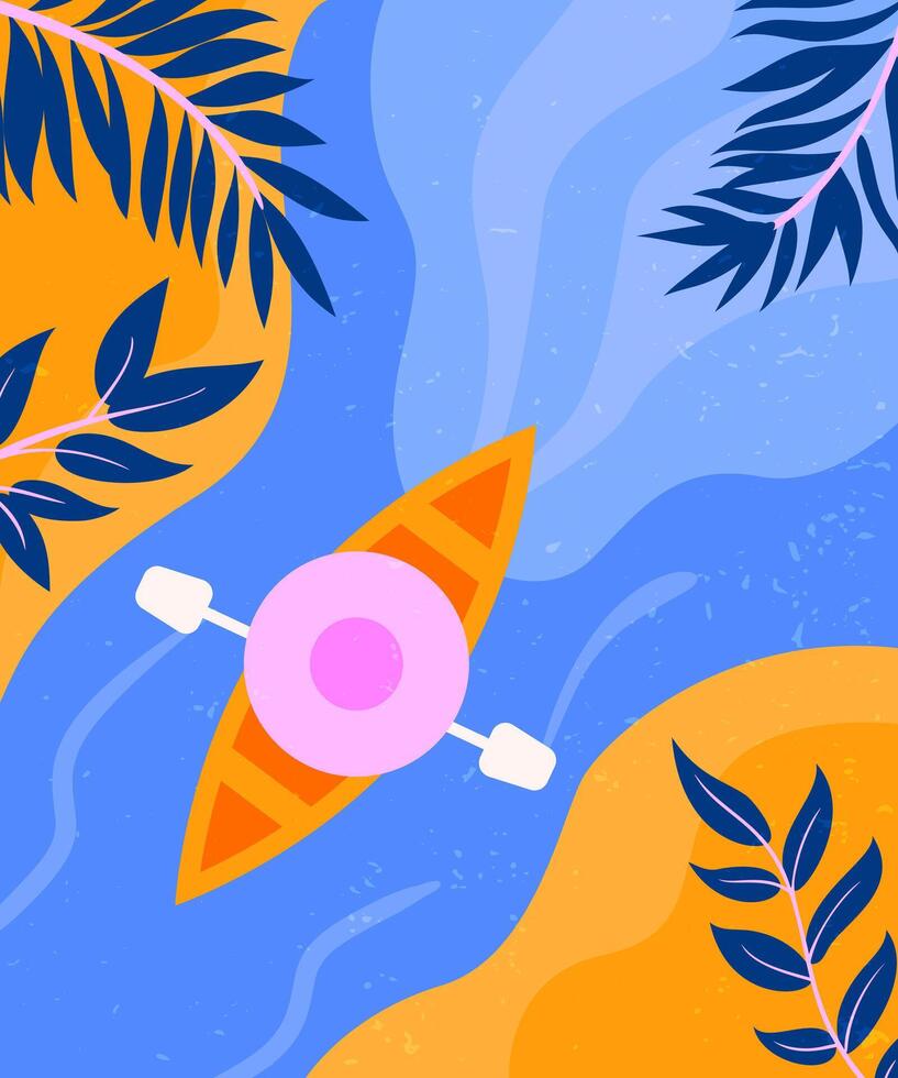 Kayak on a colorful river vector